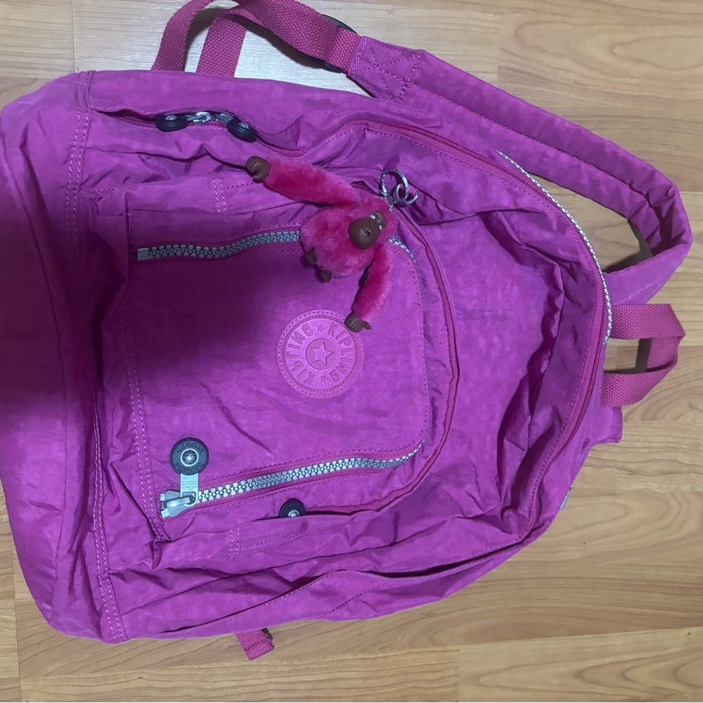 Kipling Fuchsia Backpack with Monkey Charm